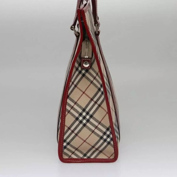 BURBERRY Blue Label Nova Check Tote Bag Canvas Red Beige Auth - Picture 10 of 16